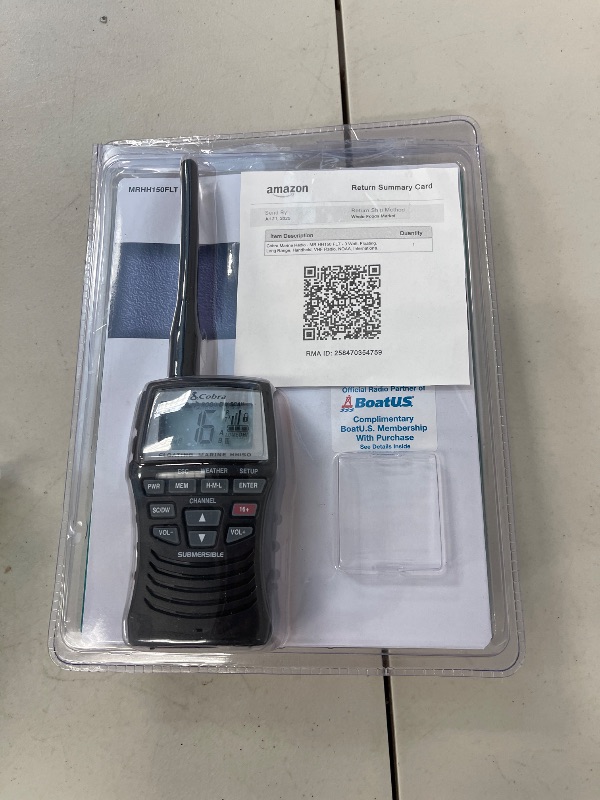 Photo 1 of Cobra Marine Radio - MR HH150 FLT - 3 Watt, Floating, Long Range, Handheld, VHF Radio, NOAA, International, Waterproof, Submersible, Weather Alerts, LCD Screen, Belt Clip