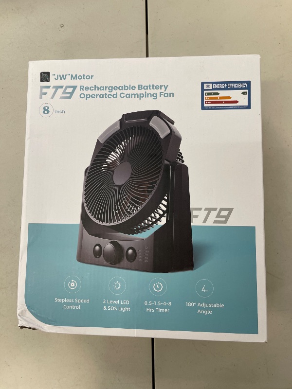 Photo 1 of 20000 mAh Battery Powered Camping Fan with 4 Timer Modes, 8.5 Inch Desk Fan with LED Lantern and SOS Light, 180° Rotation, Portable Outdoor Travel Office Fans, Quiet, Handle, Adjustable Speed Knob
