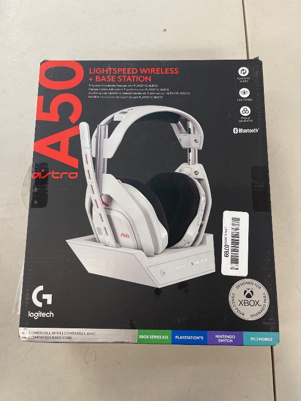Photo 1 of Logitech G Astro A50 Omni-Platform Wireless Gaming Headset + Base Station for PS5, Xbox, PC: PLAYSYNC Audio Switcher, <16 bit/48kHz (Console), <24 bit/48 kHz (PC), 24hr Battery, 2.4GHz & BT - White