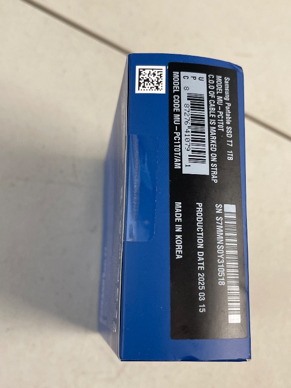 Photo 1 of Samsung T7 Portable SSD, 1TB External Solid State Drive, Speeds Up to 1,050MB/s, USB 3.2 Gen 2, Reliable Storage for Gaming, Students, Professionals, MU-PC1T0T/AM, Gray