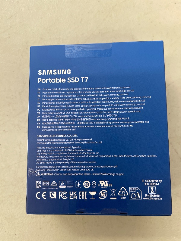 Photo 1 of Samsung T7 Portable SSD, 1TB External Solid State Drive, Speeds Up to 1,050MB/s, USB 3.2 Gen 2, Reliable Storage for Gaming, Students, Professionals, MU-PC1T0T/AM, Gray