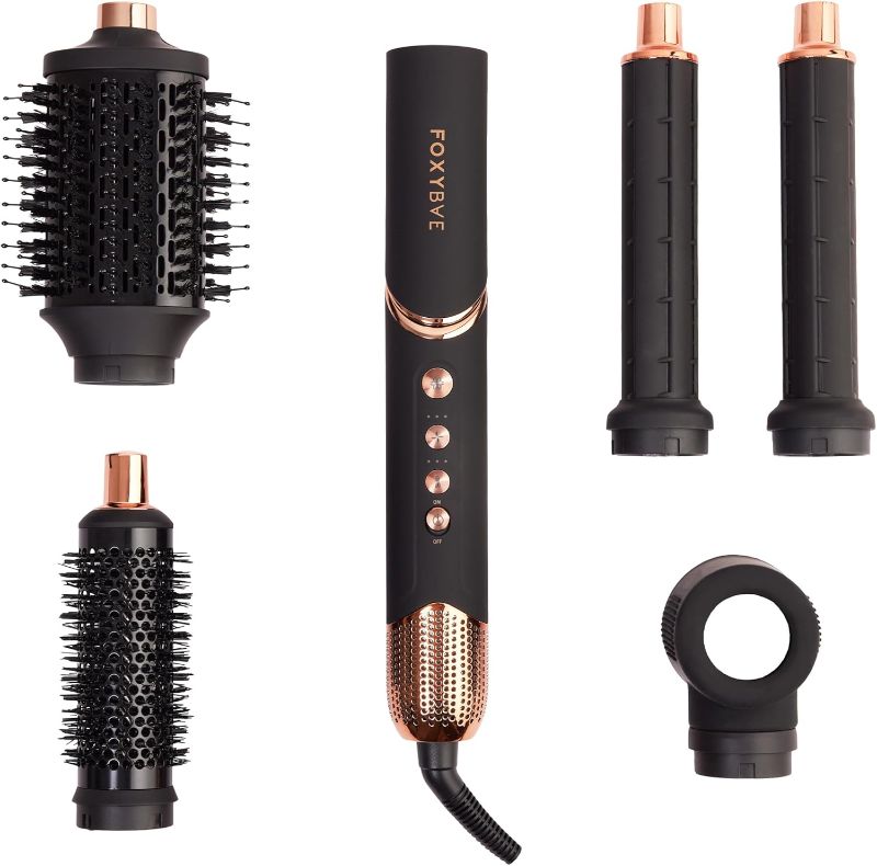 Photo 1 of FoxyBae Interchangeable 5-in-1 Super Styler Pro Hair Styling Curling Iron Set - w/Drying Cylinder, Ceramic Blowout & Round Brushes, 2 Auto-Wrap Curlers...
