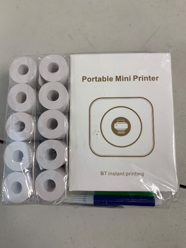 Photo 1 of Operitacx Mini Thermal Printer, Portable Pocket Printer with 10 Rolls Paper & 5 Pens, Inkless Print Pod for Study Notes, Memo, Pictures, List, Compatible with Android and iOS