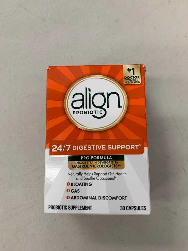 Photo 1 of Align Probiotic, Pro Formula, Probiotics for Women and Men, Daily Probiotic Supplement, Helps Soothe Occasional Bloating & Gas*, #1 Doctor Recommended Brand‡, 30 Capsules (Packaging May Vary)