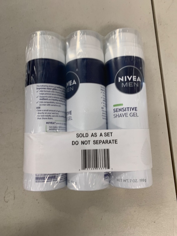 Photo 1 of NIVEA MEN Sensitive Shave Gel with Vitamin E, Soothing Chamomile and Witch Hazel Extracts, 3 Pack of 7 Oz Cans