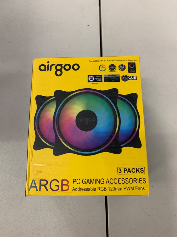 Photo 1 of Airgoo 120mm ARGB PWM Case Fans, for Corsair Commander Core XT or Airgoo AG-DRGB16 SignalRGB Controller (Not Included), 3 Packs High Performance Low Noise Cooling PC Fans