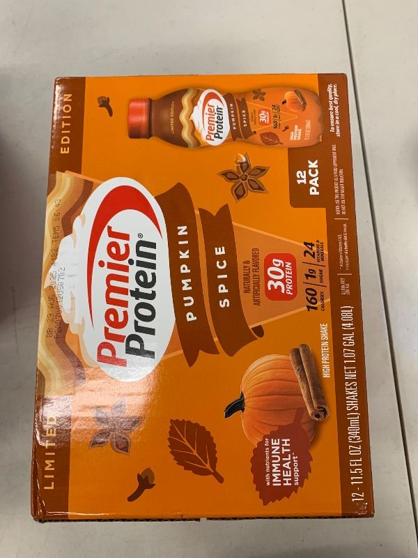 Photo 1 of Premier Protein Shake Limited Edition 30g 1g Sugar 24 Vitamins Minerals Nutrients, Pumpkin Spice, 11.5 Fl Oz (Pack of 12) Artwork Case - Packaging May Vary