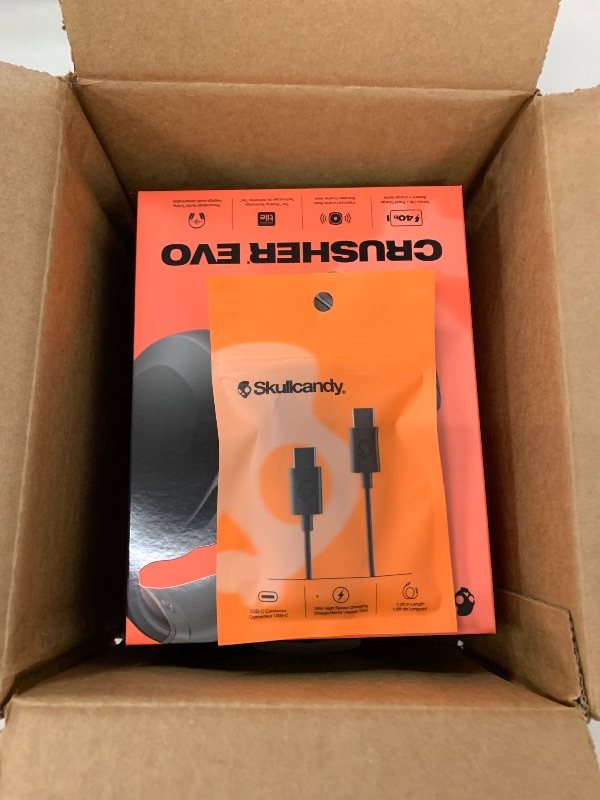 Photo 1 of Skullcandy Crusher Evo Wireless Bluetooth Headphones with Multi-Sensory Bass and Charging Cable, Noise Isolating Over-Ear Fit, Up to 40 Hours Battery, Microphone for iPhone Android - True Black