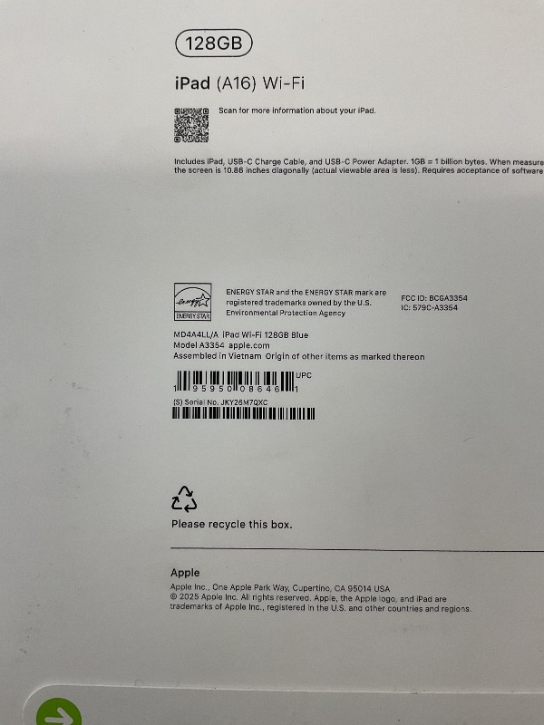 Photo 1 of Apple iPad 11-inch: A16 chip, 11-inch Model, Liquid Retina Display, 128GB, Wi-Fi 6, 12MP Front/12MP Back Camera, Touch ID, All-Day Battery Life — Blue