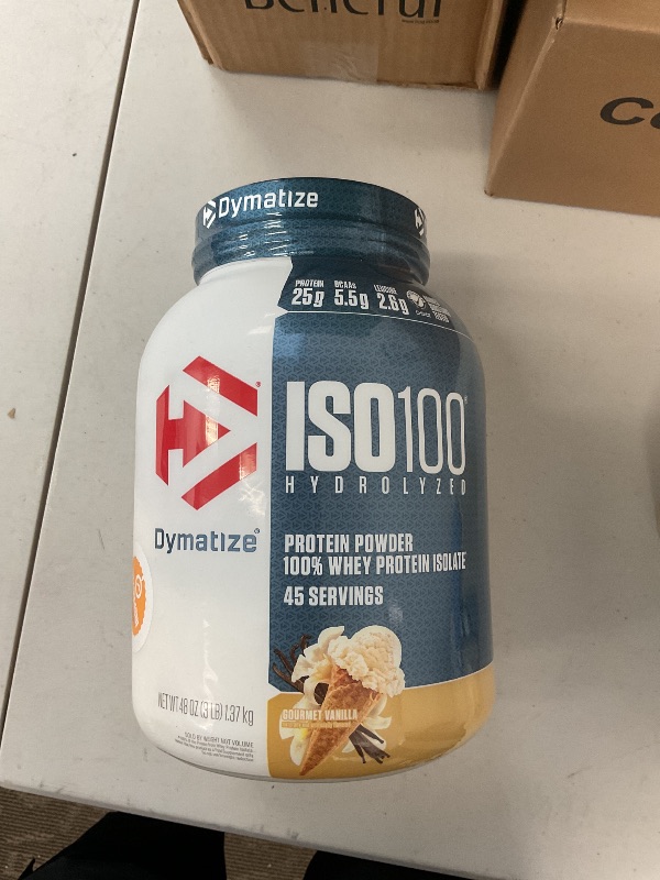 Photo 1 of Dymatize ISO100 Whey Protein Powder Isolate, Vanilla, 25g of Protein, 3 Pound, 5.5g BCAAs, Less Than 120 Cal., Gluten Free, 1g Fat, 1g Sugar, 2g Carb (45 Servings)