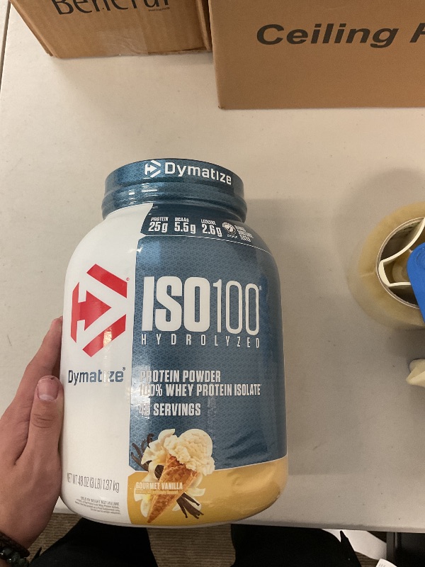 Photo 1 of Dymatize ISO100 Whey Protein Powder Isolate, Vanilla, 25g of Protein, 3 Pound, 5.5g BCAAs, Less Than 120 Cal., Gluten Free, 1g Fat, 1g Sugar, 2g Carb (45 Servings)