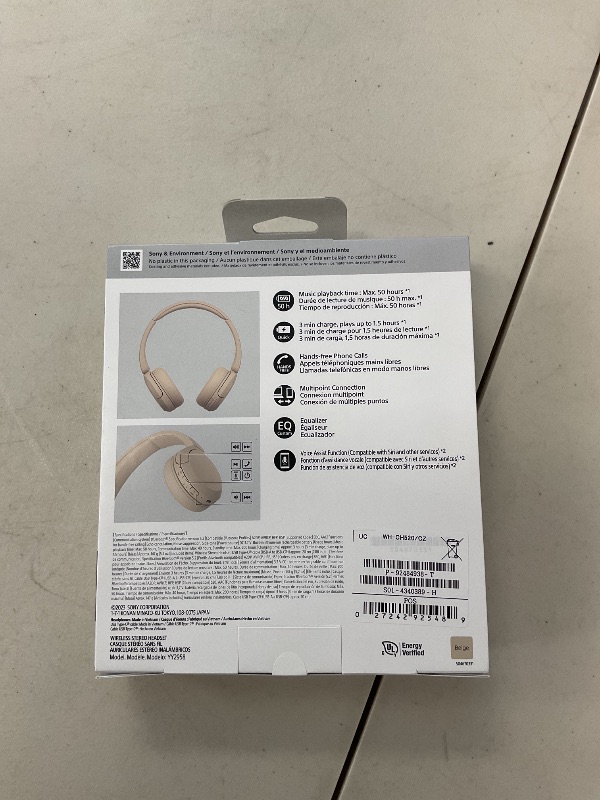 Photo 1 of Sony WH-CH520 Best Wireless Bluetooth On-Ear Headphones with Microphone for Calls and Voice Control, Up to 50 Hours Battery Life with Quick Charge Function, Includes USB-C Charging Cable - Beige
