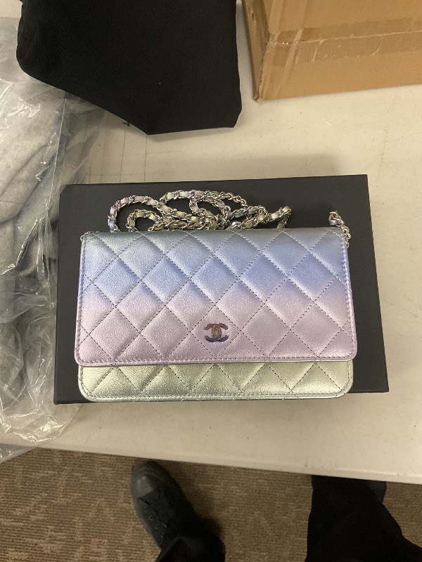 Photo 1 of CHANEL mini purse, silver, blue, yellow, purple