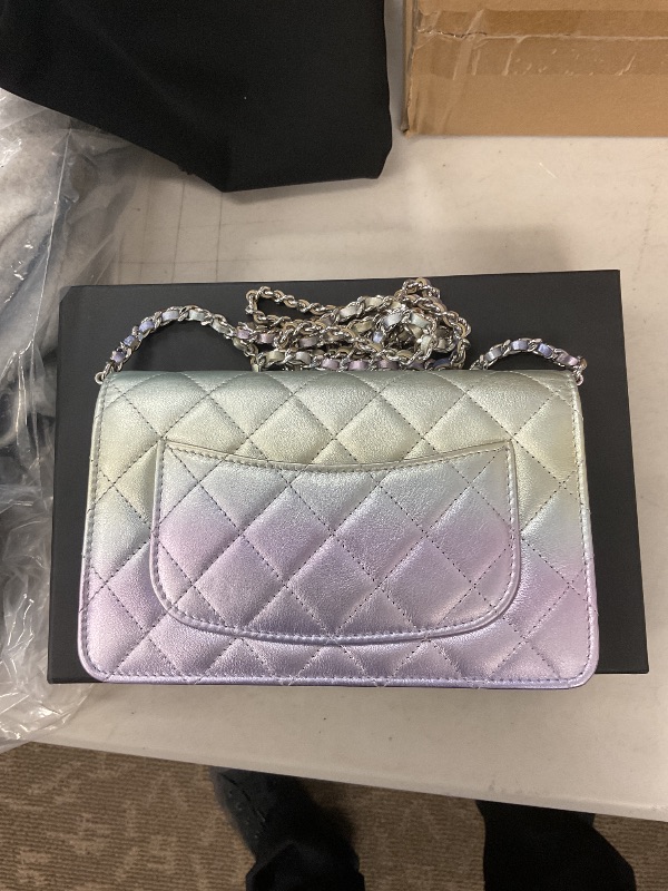 Photo 1 of CHANEL mini purse, silver, blue, yellow, purple