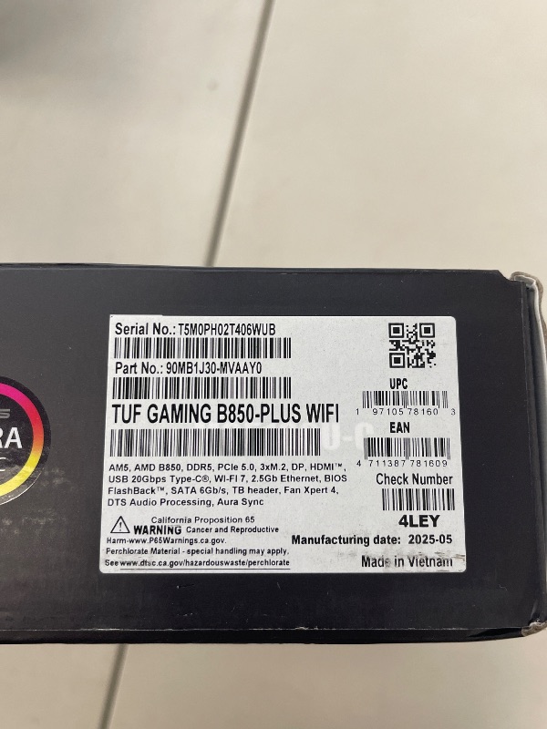 Photo 1 of ASUS TUF Gaming B850-PLUS WiFi AMD AM5 B850 ATX Motherboard, 14+2+1 80A Stages, AI Ready, DDR5, PCIe 5.0, 3X M.2, Wi-Fi 7, 2.5Gb LAN, DisplayPort, HDMI™, USB 10Gbps & 20Gbps Type-C®, BIOS Flashback™