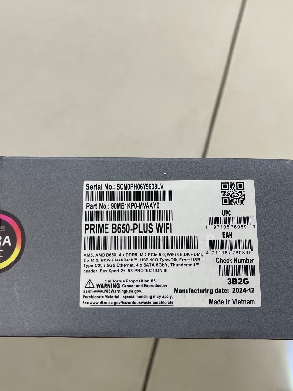Photo 1 of ASUS Prime B650-PLUS WiFi AMD B650 AM5 Ryzen™ Desktop 9000 8000 & 7000 ATX Motherboard, DDR5, PCIe 5.0 M.2, 2.5Gb LAN, WiFi 6E, HDMI™, SATA 6 Gbps, USB Type-C®, BIOS Flashback™, Thunderbolt™ 4 Header
