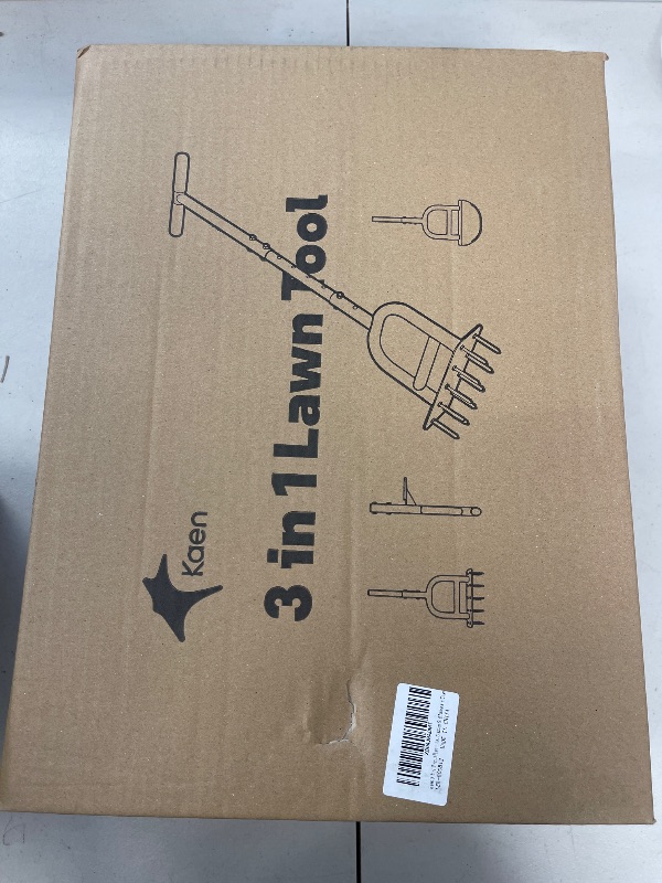 Photo 1 of Lawn Aerator Metal Spike Tool, Adjustable 3 in 1 Aerator Lawn Tools with 10 Iron Spikes, Lawn Edger & Soil Sample Probe, Manual Dethatching Soil Aerating Lawn Grass Core Aerator Tools for Yard, Garden