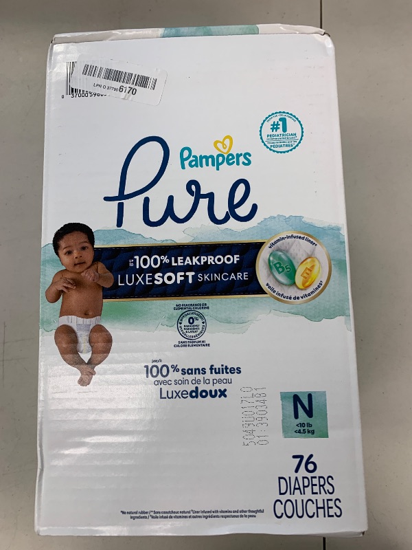 Photo 1 of Pampers Pure Protection Baby Diapers, Size 0 (>10 lbs), 76 Count, Up to 100% Leakproof, Premium Plant-Based Skin Protection, Hypoallergenic Soft Diapers