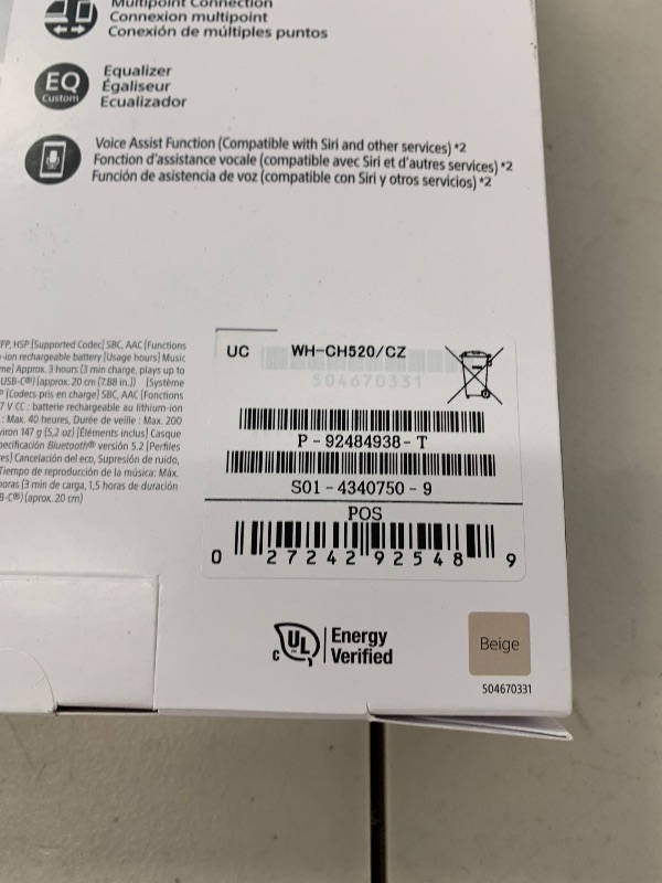 Photo 1 of Sony WH-CH520 Best Wireless Bluetooth On-Ear Headphones with Microphone for Calls and Voice Control, Up to 50 Hours Battery Life with Quick Charge Function, Includes USB-C Charging Cable - Beige