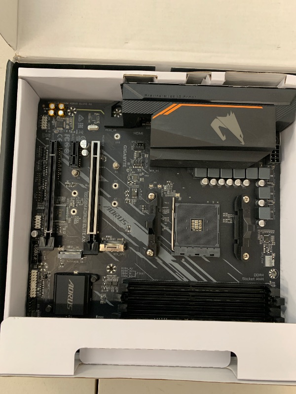Photo 1 of GIGABYTE B550M AORUS Elite AX (rev 1.3) Motherboard, Supports AMD AM4 Ryzen 5000 Processors, Micro-ATX, DDR4, Single M.2, SATA 6Gb/s, Realtek GbE LAN, PCIe 4.0
