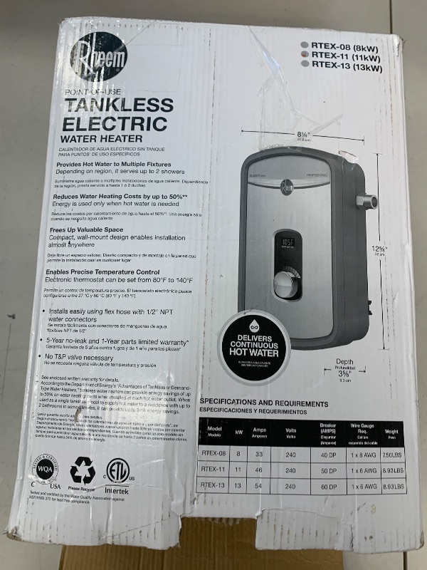 Photo 1 of Rheem 11kW 240V Tankless Electric Water Heater