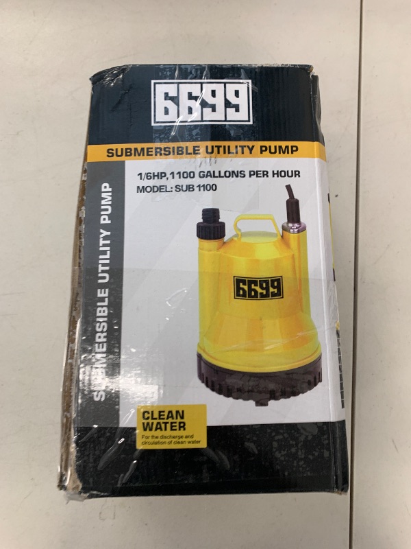 Photo 1 of 6699 1/6HP Portable Utility Pump Submersible Small Backup Sump Pump Draining pump to Remove Water from Flooding House Basement Pool Tankless Heater Flushing Pump with 10-Foot Cord SUB 1100