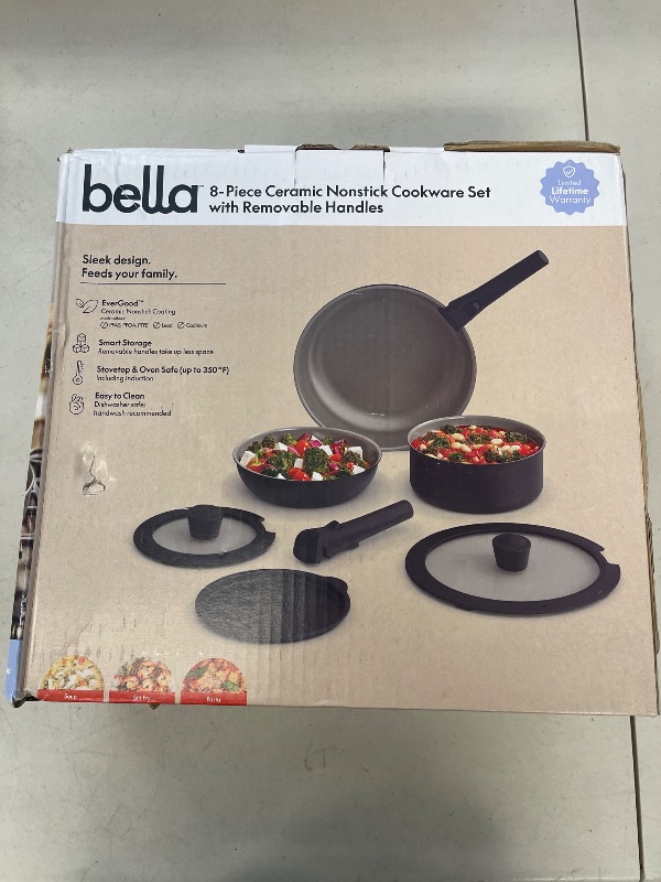 Photo 1 of bella 8 Piece Removable Handle Cookware Set, Fits-anywhere™ Kitchenware w EverGood™ Ceramic Nonstick Coating?, Dishwasher & Oven Safe, All Stovetops Compatible, Glass Lids with Silicone Rims, Black