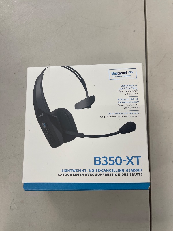 Photo 1 of BlueParrott B350-XT Mono Bluetooth Wireless Headphones 96% Noise Canceling Over Head Trucker Headset with Mic, Adjustable Lightweight Headband, IP54-Rated Protection, 24 hrs. Talk Time, Black