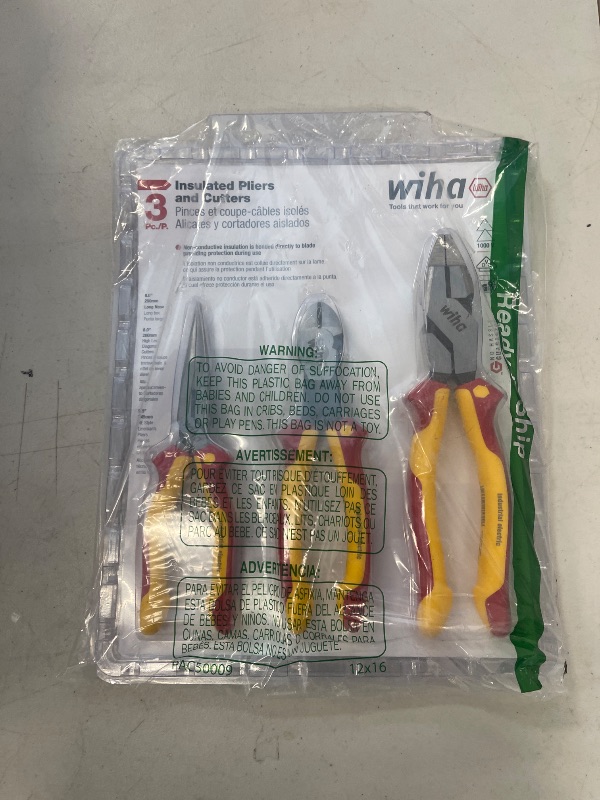 Photo 1 of Wiha 32968 3 Piece Insulated Industrial Grip Pliers and Cutters Set, Red