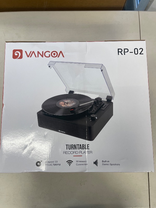 Photo 1 of Vangoa Vinyl Record Player Turntable with 2 Built-in Speakers, Wireless Record Player 3 Speed 3 Size, Portable Vintage Belt-Driven Turntables for Vinyl Records, Black
