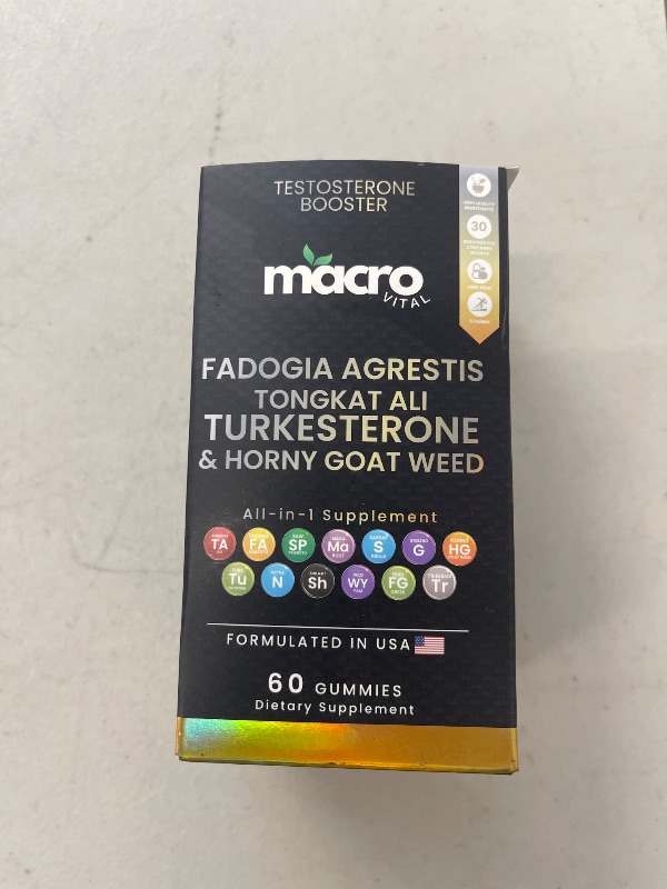 Photo 1 of MACRO VITAL Testosterone Booster Supplement for Men Gummies [Fast-Max Absorption],10x Strength Masculinity Boost, Turkesterone, Tongkat Ali, Horny Goat Weed, Maca Root, Tribulus,Testo Gummies 60Ct