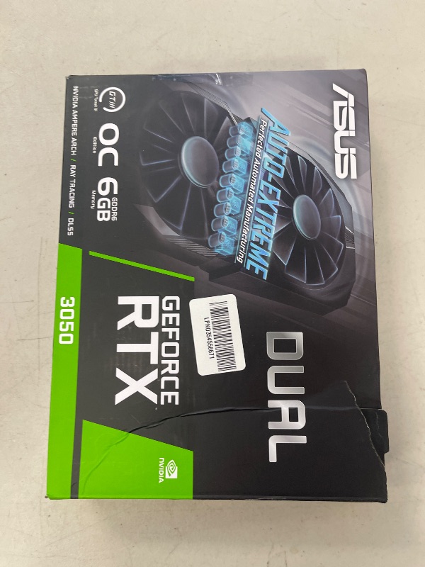 Photo 1 of ASUS Dual NVIDIA GeForce RTX 3050 6GB OC Edition Gaming Graphics Card - PCIe 4.0, 6GB GDDR6 Memory, HDMI 2.1, DisplayPort 1.4a, 2-Slot Design, Axial-tech Fan Design, 0dB Technology, Steel Bracket