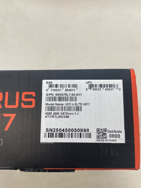 Photo 1 of GIGABYTE X870 AORUS Elite WIFI7 AMD AM5 LGA 1718 Motherboard, ATX, DDR5, 4X M.2, PCIe 5.0, USB4, WIFI7, 2.5GbE LAN, EZ-Latch, 5-Year Warranty
