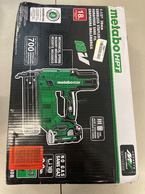 Photo 1 of Metabo HPT 18V MultiVolt Cordless Narrow Crown Stapler Kit, 18 Gauge 1-1/2" Stapler with Power Tool 2.0Ah Lithium Ion Battery, Drives 1/2" to 1-1/2" Staples, 5-Year Warranty, N1804DB