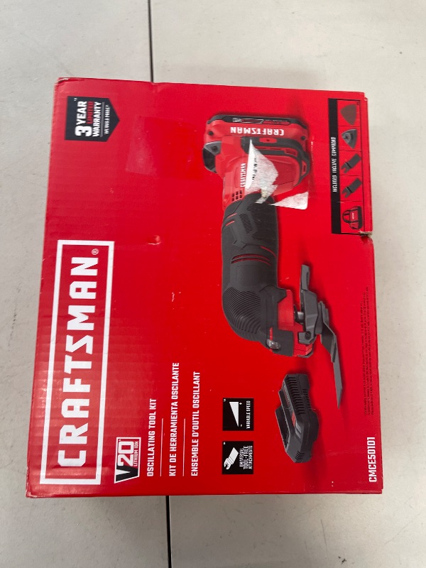 Photo 1 of CRAFTSMAN V20 Cordless Oscillating Tool Kit Multi-Tool with Blades, Sand Paper, Battery and Charger Included (CMCE501D1)