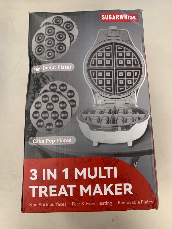 Photo 1 of SugarWhisk 3 in 1 Thick Belgian Waffle Maker with Removable Plates, 8" Non Stick Belgian Waffle Iron Removable Plates, Mini Donut Maker Machine, Cake Pop Maker Machine Set with Tools, White