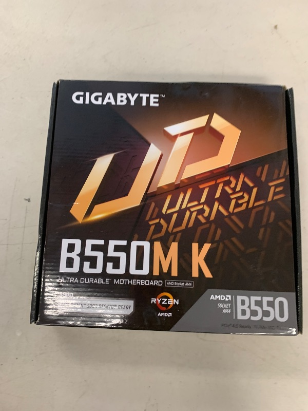 Photo 1 of GIGABYTE B550M K Motherboard, Supports AMD AM4 Ryzen 5000 Processors, Micro-ATX, DDR4, Dual M.2, SATA 6Gb/s, Realtek GbE LAN, PCIe 4.0