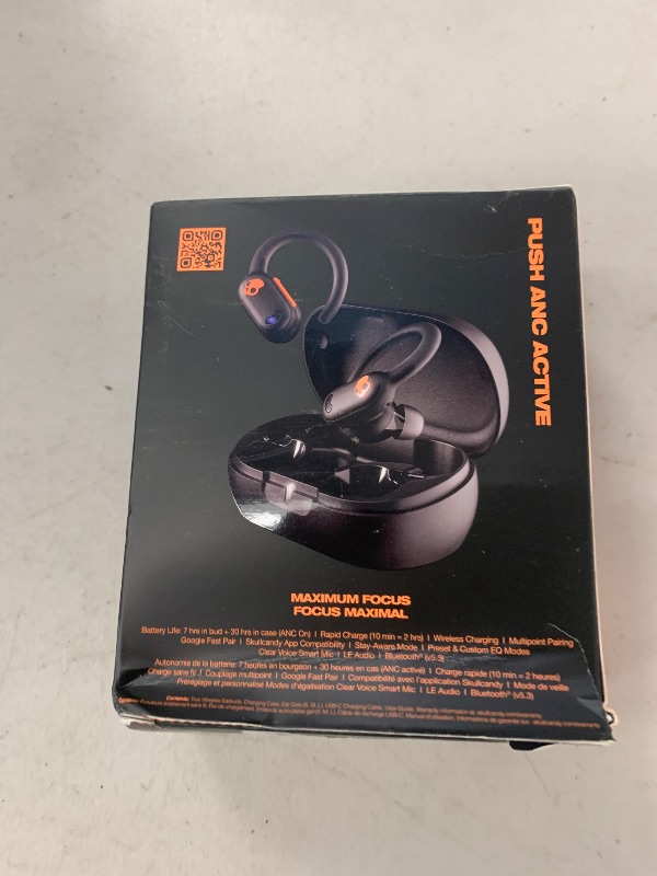 Photo 1 of Skullcandy Push ANC Active Wireless Earbuds, Bluetooth Headphones, Noise Cancelling, 58 Hours Battery, Secure-Fit Over-Ear Hanger, Sweat and Waterproof, Microphone for iPhone Android - Black/Orange