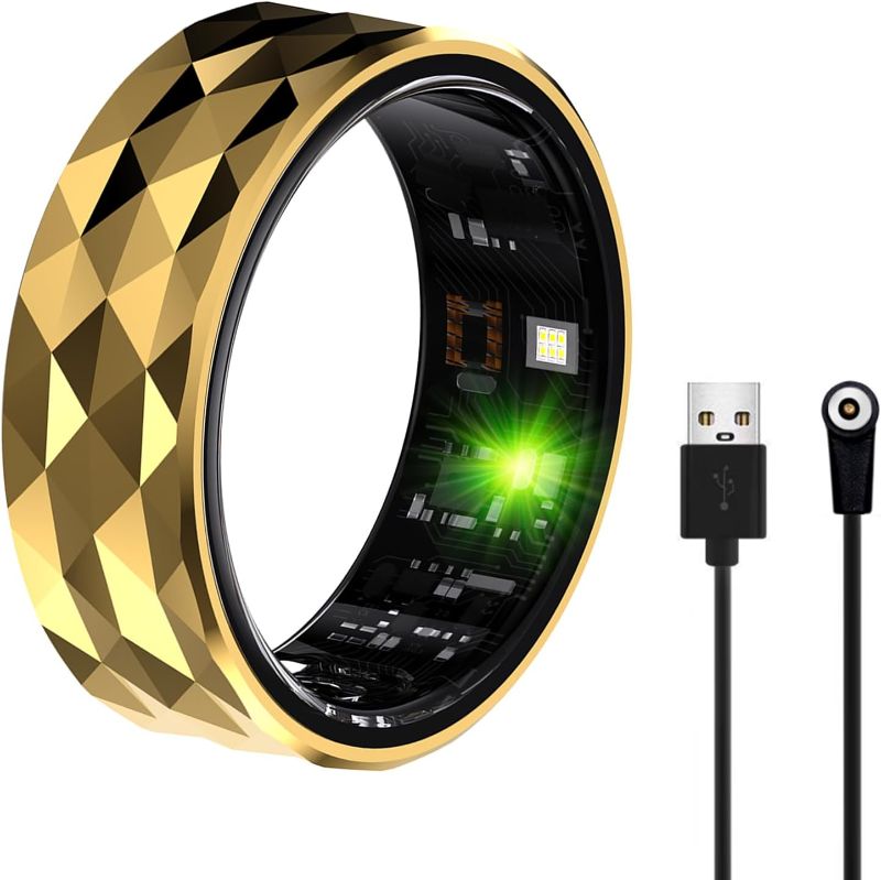 Photo 1 of Smart Ring,Fitness Tracker Ring for Men/Women,Monitoring of Pedometer,Heart Rate,Blood Oxygen,Sleep Tracker,No App Subscription,Compatible with Android and iOS (Gold, 9#)
