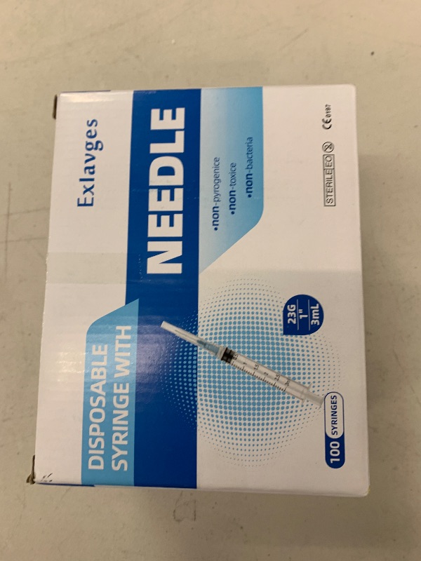 Photo 1 of 100 Pack Disposable 3ml/cc Lab Syringes with 23Ga 1 Inch Needle Luer Lock, Individually Sealed Packed