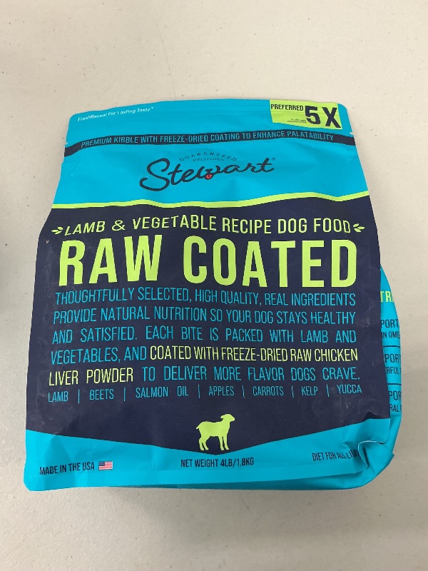 Photo 1 of Stewart Raw Coated Dog Food, Lamb & Vegetable Recipe, 4 Pound Bag, Freeze Dried Chicken Liver Powder Coating