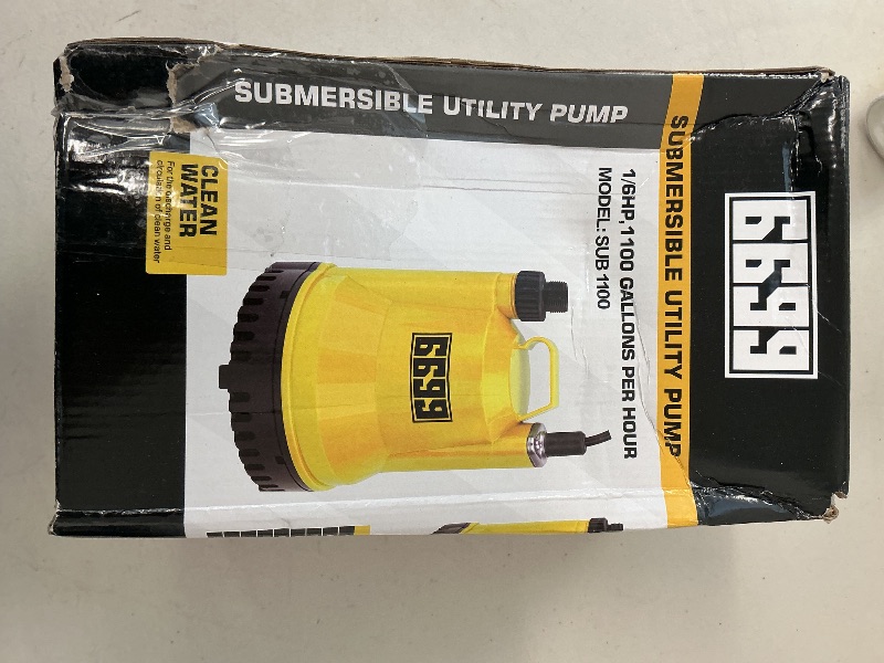 Photo 1 of 6699 1/6HP Portable Utility Pump Submersible Small Backup Sump Pump Draining pump to Remove Water from Flooding House Basement Pool Tankless Heater Flushing Pump with 10-Foot Cord SUB 1100