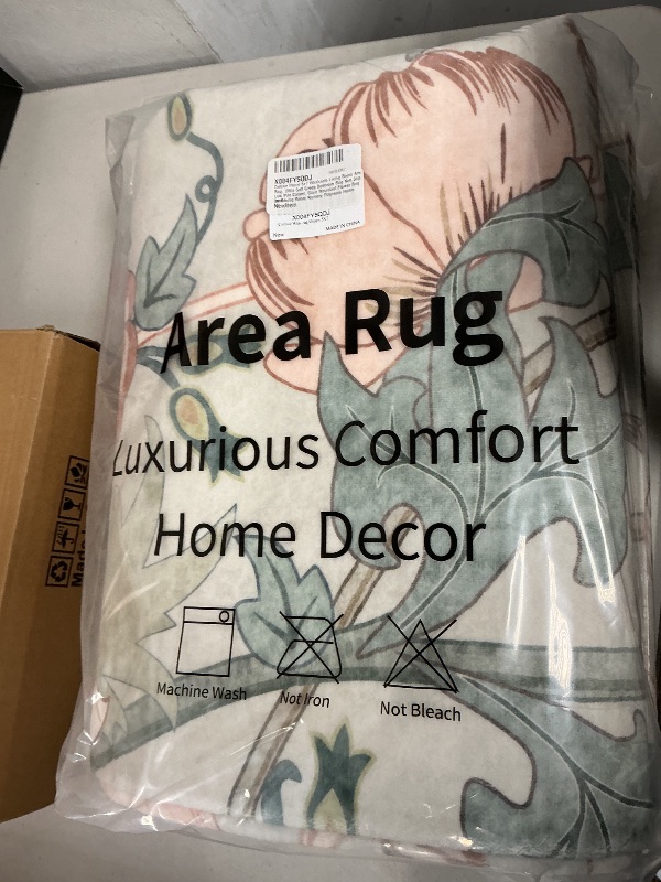 Photo 1 of Collive Floral Area Rug 5x7, Green Machine Washable Rugs for Living Room, Non-Slip Low Pile Flower Stain Resistant Carpet for Bedroom Kids Playroom Nursery Dining Room Home Decor