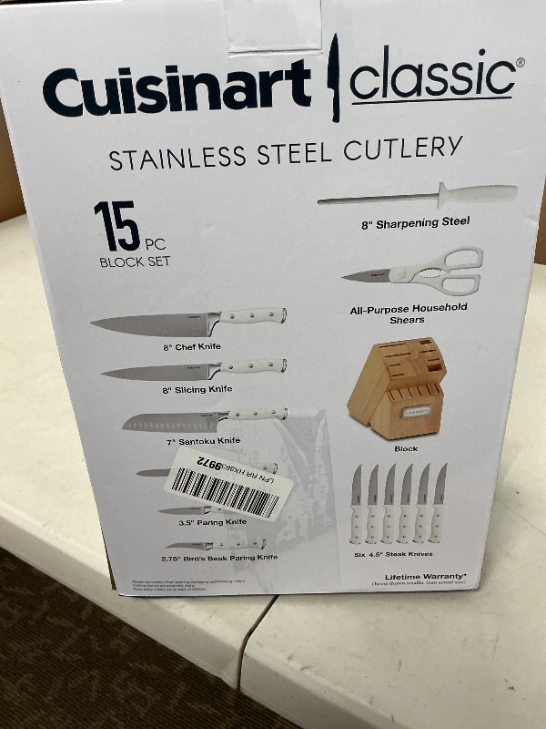 Photo 1 of Cuisinart 15-Piece Knife Set with Block, High Carbon Stainless Steel, Forged Triple Rivet, White, C77WTR-15P