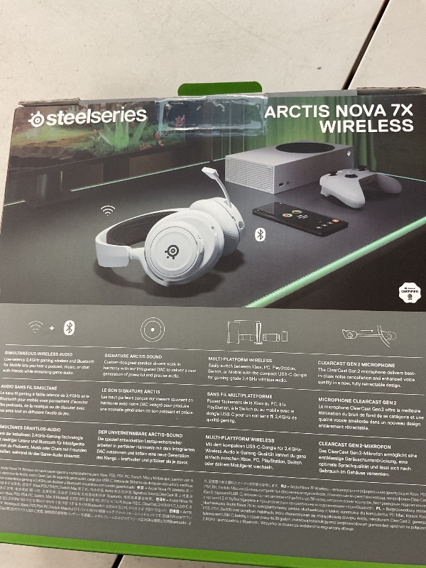 Photo 1 of SteelSeries Arctis Nova 7X Wireless Multi-Platform Gaming Headset — Neodymium Magnetic Drivers — 2.4GHz+Bluetooth — 38Hr USB-C Battery — AI Mic — Xbox Series X|S, PC, PS5, Switch, VR, Mobile - White