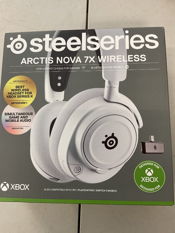 Photo 1 of SteelSeries Arctis Nova 7X Wireless Multi-Platform Gaming Headset — Neodymium Magnetic Drivers — 2.4GHz+Bluetooth — 38Hr USB-C Battery — AI Mic — Xbox Series X|S, PC, PS5, Switch, VR, Mobile - White