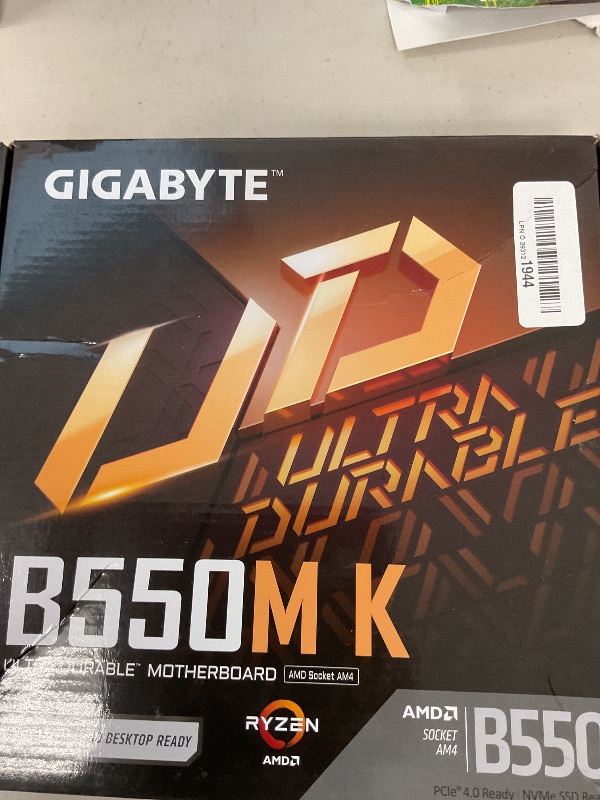 Photo 1 of GIGABYTE B550M K Motherboard, Supports AMD AM4 Ryzen 5000 Processors, Micro-ATX, DDR4, Dual M.2, SATA 6Gb/s, Realtek GbE LAN, PCIe 4.0