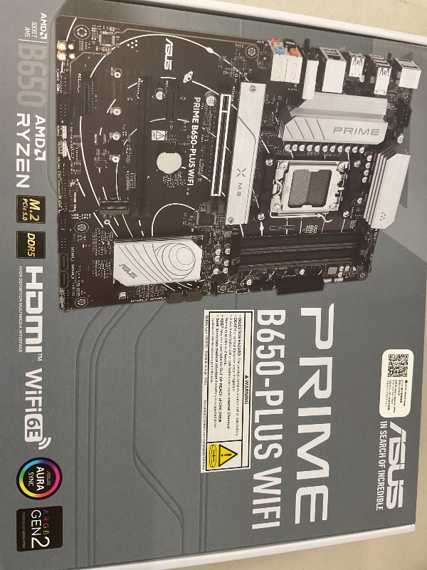 Photo 1 of ASUS Prime B650-PLUS WiFi AMD B650 AM5 Ryzen™ Desktop 9000 8000 & 7000 ATX Motherboard, DDR5, PCIe 5.0 M.2, 2.5Gb LAN, WiFi 6E, HDMI™, SATA 6 Gbps, USB Type-C®, BIOS Flashback™, Thunderbolt™ 4 Header