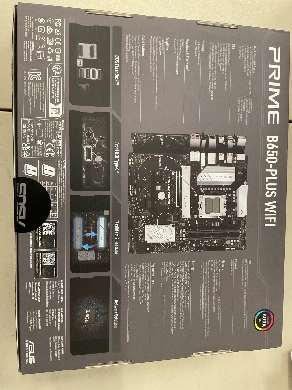 Photo 1 of ASUS Prime B650-PLUS WiFi AMD B650 AM5 Ryzen™ Desktop 9000 8000 & 7000 ATX Motherboard, DDR5, PCIe 5.0 M.2, 2.5Gb LAN, WiFi 6E, HDMI™, SATA 6 Gbps, USB Type-C®, BIOS Flashback™, Thunderbolt™ 4 Header