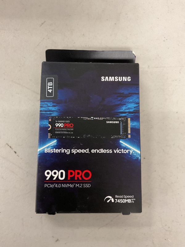 Photo 1 of Samsung 990 PRO SSD 4TB PCIe 4.0 M.2 2280 Internal Solid State Hard Drive, Seq. Read Speeds Up to 7,450 MB/s for High End Computing, Gaming, and Heavy Duty Workstations, MZ-V9P4T0B/AM
